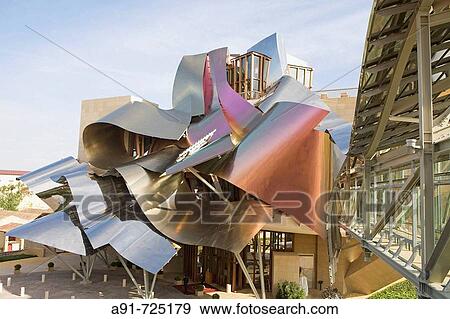Stock Photo - Ciudad del Vino, Herederos de Marques de Riscal winery and hotel building by Frank O. Gehry. Elciego, Rioja alavesa. Alava, Basque Country, Spain. Fotosearch