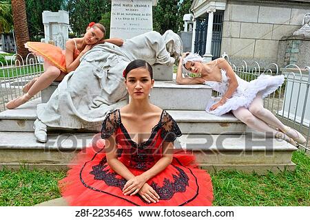 Stock Photography - Classic ballerina at the San Pedro Cemetey in Medellin, declared monument in 1999.. Fotosearch