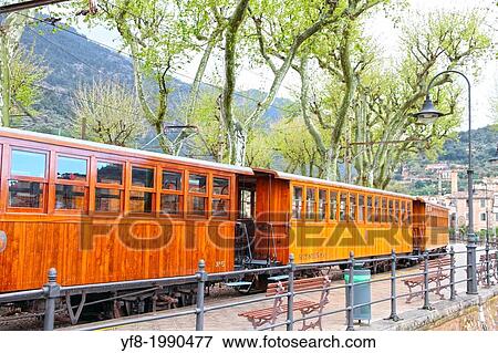 Classic wood tram train from Palma to Soller in Majorca island Spain. View Large Photo Image Stock Photo - Classic wood tram train from Palma to Soller in Majorca island Spain.. Fotosearch