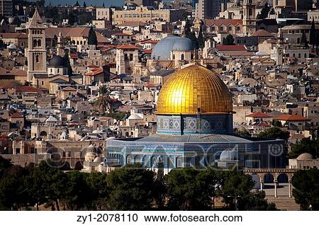 Classical panoramic view over the Dome of the Rock and Holy Sepulchre from Mount of Olives (Jerusalem). View Large Photo Image Stock Image - Classical panoramic view over the Dome of the Rock and Holy Sepulchre from Mount of Olives (Jerusalem).. Fotosearch