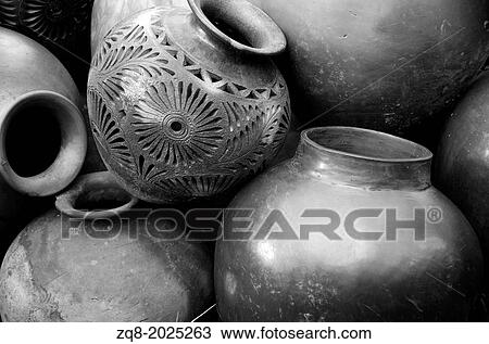 Stock Image - clay pottery ceramics Oaxaca Mexico, Black Mud.. Fotosearch