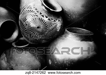 Stock Image - clay pottery ceramics Oaxaca Mexico, Black Mud.. Fotosearch