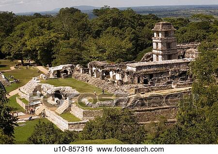 ClBsico Tard? o (600_900 d. C. ) Desde el templo de la Cruz: Palacio. Palenque. Chiapas. M? xico. View Large Photo Image Stock Photograph - ClBsico Tard? o (600_900 d. C. ) Desde el templo de la Cruz: Palacio. Palenque. Chiapas. M? xico.. Fotosearch