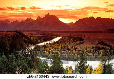 Clearing storm over the Grand Tetons at sunset from the Snake River overlook, Grand Teton National Park, Wyoming USA. View Large Photo Image Stock Image - Clearing storm over the Grand Tetons at sunset from the Snake River overlook, Grand Teton National Park, Wyoming USA.. Fotosearch