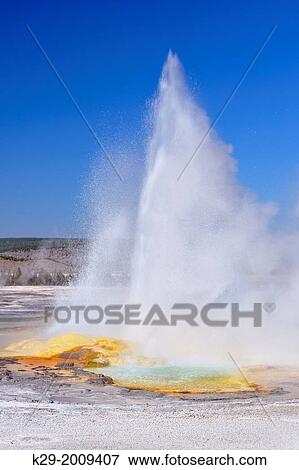 Stock Photo - Clepsydra Geyser eruption, Fountain Paint Pots Geyser Basin, Yellowstone NP, Wyoming, USA.. Fotosearch
