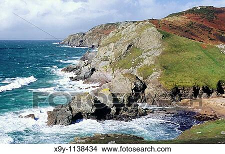Cliff path above Lantern Rock looking NW toward Bolt Tail between Salcombe and Hope, south Devon, England View Large Photo Image Picture - Cliff path above Lantern Rock looking NW toward Bolt Tail between Salcombe and Hope, south Devon, England. Fotosearch