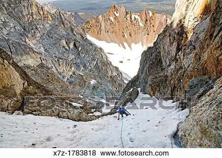 climbing The June Couloir on the North Face of Williams Peak high above the Sawtooth Valley in the Sawtooth Mountains near the town of Stanley in central Idaho View Large Photo Image Stock Photo - climbing The June Couloir on the North Face of Williams Peak high above the Sawtooth Valley in the Sawtooth Mountains near the town of Stanley in central Idaho. Fotosearch