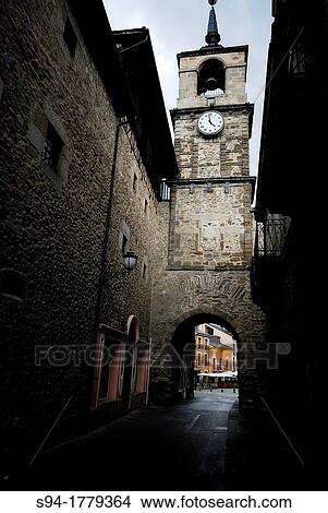 Picture - Clock tower in a street of Ponferrada, Leon, Spain. Fotosearch