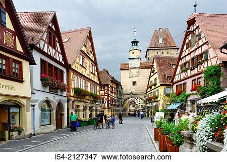 Clock Tower Street Arch Rothenburg Germany DE Franconia Bavaria. View Large Photo Image Stock Photo - Clock Tower Street Arch Rothenburg Germany DE Franconia Bavaria.. Fotosearch