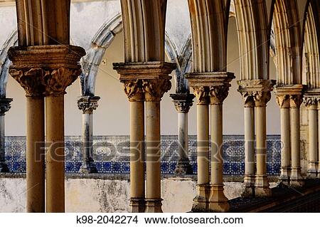 Picture - cloister Da Lavagem, Convent of Christ, year 1162, Tomar, District of Santarem, Medio Tejo, region center, Portugal, Europe.. Fotosearch
