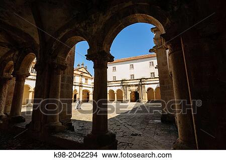 Picture - cloister Hospederia, Convent of Christ, year 1162, World Heritage, Tomar, District of Santarem, Medio Tejo, region center, Portugal, Europe.. Fotosearch