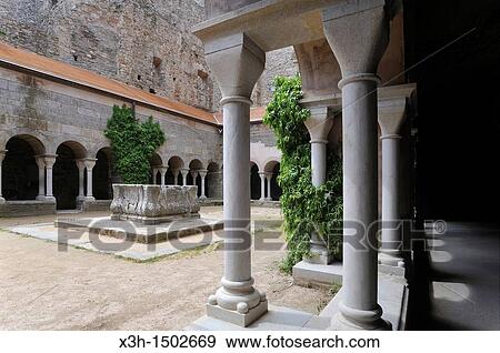 Stock Photo - cloister of Monastery of Sant Pere de Rodes Costa Brava, Catalonia, Spain, Europe. Fotosearch