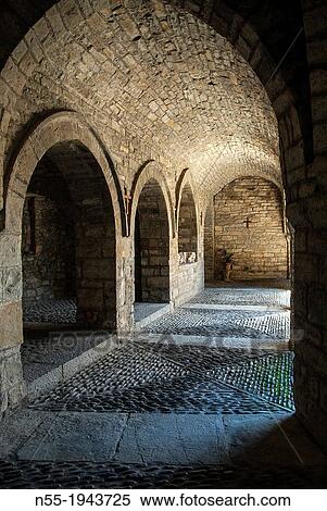 Cloister of the church of Santa Maria (XIth Century), Ainsa, Huesca, Spain. View Large Photo Image Stock Photography - Cloister of the church of Santa Maria (XIth Century), Ainsa, Huesca, Spain.. Fotosearch