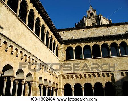 Picture - Cloister of the Monastery of Sant Cugat del Valles, Barcelona province, Catalonia, Spain. Fotosearch
