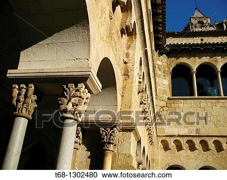 Stock Image - Cloister of the Monastery of Sant Cugat del Valles, Barcelona province, Catalonia, Spain. Fotosearch