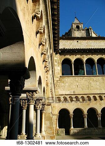 Stock Image - Cloister of the Monastery of Sant Cugat del Valles, Barcelona province, Catalonia, Spain. Fotosearch