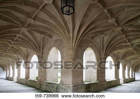 Cloister of the Royal Benedictine abbey of San Julian, Samos. Lugo province, Galicia, Spain View Large Photo Image Stock Photograph - Cloister of the Royal Benedictine abbey of San Julian, Samos. Lugo province, Galicia, Spain. Fotosearch