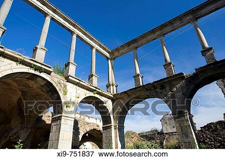 Stock Photo - Cloister, ruins of convent of San Antonio de Padua, Garrovillas de Alconetar. Caceres province, Extremadura, Spain. Fotosearch