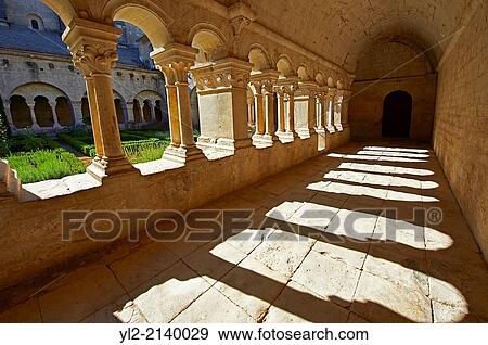 Stock Photo - Cloisters of the 12th century Romanesque Cistercian Abbey of Notre Dame of Senanque ( 1148 ). Provence near Gordes, France.. Fotosearch