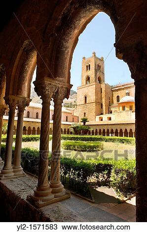 Cloisters with decorated coloumns of Monreale Cathedral - Palermo - Sicily View Large Photo Image Stock Image - Cloisters with decorated coloumns of Monreale Cathedral - Palermo - Sicily. Fotosearch