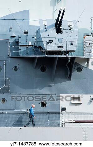 Stock Photography - Close up detail of HMS Belfast on the river Thames, London, UK. Fotosearch