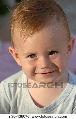 Stock Photograph - Close up of 1 Year Old Boy. Fotosearch
