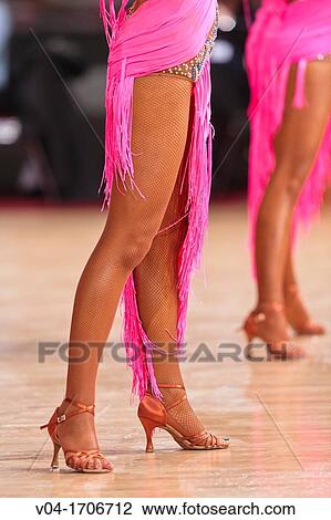 Stock Image - Close up of a female dancer's legs at a dancing competition, Germany, Europe. Fotosearch