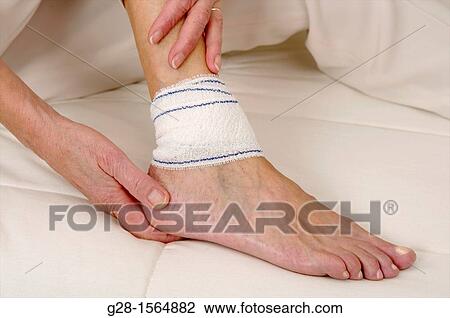 Close up of a senior woman's leg and foot with a bandaged ankle View Large Photo Image Stock Image - Close up of a senior woman's leg and foot with a bandaged ankle. Fotosearch