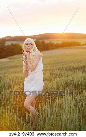 Close-up of a young woman in cornfield at sunset. View Large Photo Image Stock Image - Close-up of a young woman in cornfield at sunset.. Fotosearch