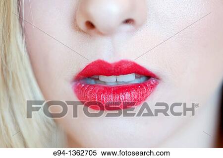 Close up of red lips and mouth of a young woman View Large Photo Image Stock Photography - Close up of red lips and mouth of a young woman. Fotosearch