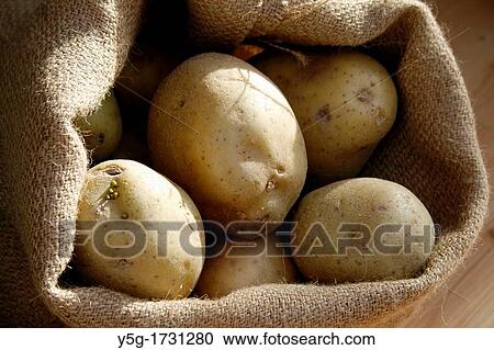 Stock Image - close up of sack of potatoes. Fotosearch