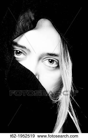 Close up of the face of a white woman with headscarf. View Large Photo Image Stock Photo - Close up of the face of a white woman with headscarf.. Fotosearch