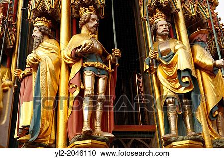 Close up of the Gothic statues of The Schroner Bruner fountain ( The beautiful fountain ), Nurnberg, Nuremberg - Germany. View Large Photo Image Stock Image - Close up of the Gothic statues of The Schroner Bruner fountain ( The beautiful fountain ), Nurnberg, Nuremberg - Germany.. Fotosearch