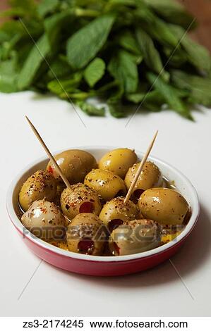 Stock Photography - Close-up photo of green olives, Istanbul, Marmara Province, Turkey, Europe.. Fotosearch
