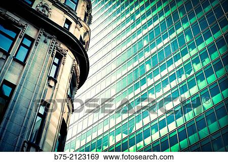 close up view of classical and modern office buildings in the city of London, England, UK, Europe. View Large Photo Image Stock Photo - close up view of classical and modern office buildings in the city of London, England, UK, Europe.. Fotosearch