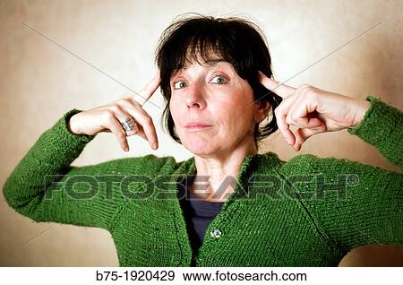 Closeup of woman with gesture of great idea View Large Photo Image Stock Photo - Closeup of woman with gesture of great idea. Fotosearch