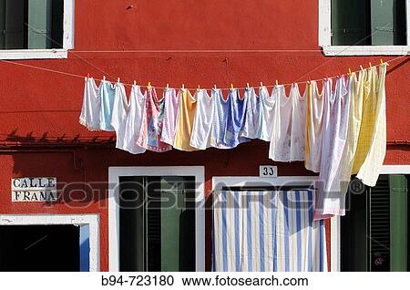 Clothesline, Burano. Veneto, Italy View Large Photo Image Stock Image - Clothesline, Burano. Veneto, Italy. Fotosearch