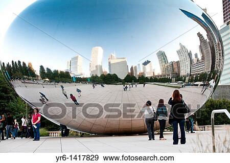 Stock Photo - Cloud Gate also knows as the Chicago Bean in Millennium Park in Chicago, IL, USA The work is the creation of artist Anish Kapoor. Fotosearch