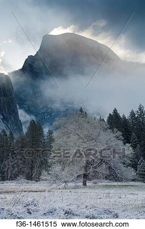 Clouds over Half Dome at sunrise after Spring snow storm, Yosemite Valley, Yosemite National Park, California View Large Photo Image Stock Photography - Clouds over Half Dome at sunrise after Spring snow storm, Yosemite Valley, Yosemite National Park, California. Fotosearch