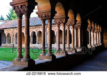 Stock Photograph - Co-cathedral of San Pedro, XII-XVIIth centuries, Romanesque archs in the cloister. Soria, Spain. Fotosearch