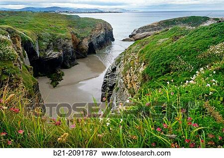Coast, Northern Way route to Santiago de Compostela, Way of St James, La Corua province, Galicia, Spain View Large Photo Image Stock Photo - Coast, Northern Way route to Santiago de Compostela, Way of St James, La Corua province, Galicia, Spain. Fotosearch