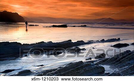 Stock Image - Coast rocks ans stratum Atxabiribil beach Sopelana, Biscay, Basque Country, Spain, Europe. Fotosearch