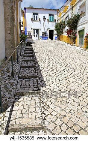 Cobblestone Street the Medieval Village of Obidos View Large Photo Image Stock Photography - Cobblestone Street the Medieval Village of Obidos. Fotosearch