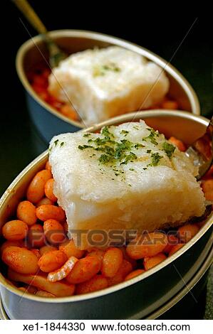 Stock Image - cod with beans. Fotosearch