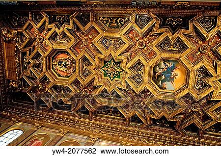 Coffered ceiling with painting 'Assumption of the Virgin' by Domenichino, Basilica of Our Lady in Trastevere - Basilica di Santa Maria in Trastevere, Rome, Italy. View Large Photo Image Stock Image - Coffered ceiling with painting 'Assumption of the Virgin' by Domenichino, Basilica of Our Lady in Trastevere - Basilica di Santa Maria in Trastevere, Rome, Italy.. Fotosearch