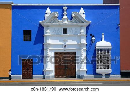 Stock Image - Colonial buildings, Plaza de Armaz, Trujillo, Peru. Fotosearch