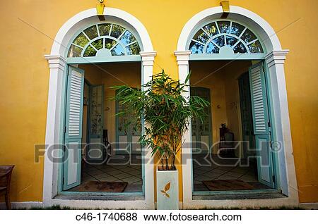 Colonial house, Pondicherry, Tamil Nadu, India. View Large Photo Image Stock Photo - Colonial house, Pondicherry, Tamil Nadu, India.. Fotosearch