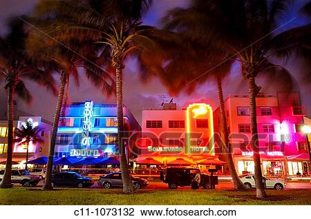 Stock Image - Colony and Boulevard Hotel, South Beach, Ocean Drive, Miami, Florida, USA. Fotosearch