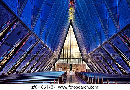 Stock Photo - Colorado Springs Colorado Air Force Academy famous Chapel Church interior blue points. Fotosearch