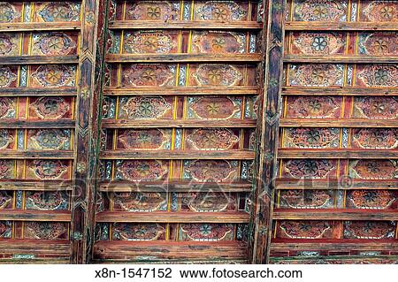 Stock Image - Colored ceiling, Abbey of Santo Domingo de Silos, Burgos, Castile and Leon, Spain. Fotosearch